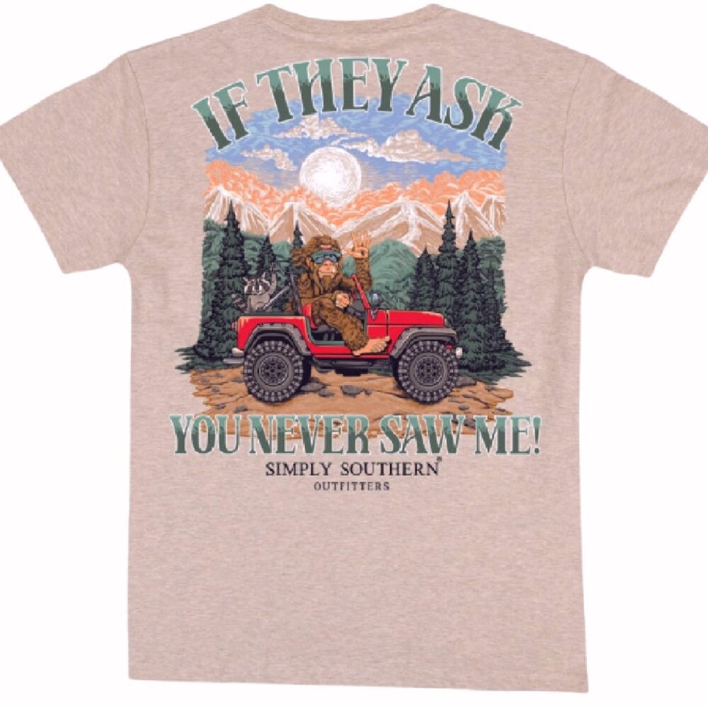 Simply Southern Sasquatch If They Ask You Never Saw Me Short Sleeve T-Shirt NEW